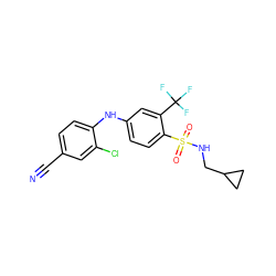 N#Cc1ccc(Nc2ccc(S(=O)(=O)NCC3CC3)c(C(F)(F)F)c2)c(Cl)c1 ZINC000145895535