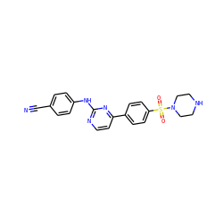 N#Cc1ccc(Nc2nccc(-c3ccc(S(=O)(=O)N4CCNCC4)cc3)n2)cc1 ZINC000013588920