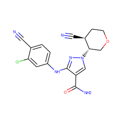 N#Cc1ccc(Nc2nn([C@H]3COCC[C@@H]3C#N)cc2C(N)=O)cc1Cl ZINC001772589597