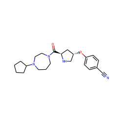 N#Cc1ccc(O[C@@H]2CN[C@@H](C(=O)N3CCCN(C4CCCC4)CC3)C2)cc1 ZINC000049088321