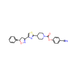 N#Cc1ccc(OC(=O)N2CCC(c3nc(C4=NO[C@@H](c5ccccc5)C4)cs3)CC2)cc1 ZINC000653845115