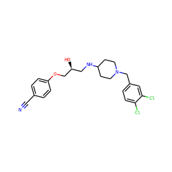 N#Cc1ccc(OC[C@@H](O)CNC2CCN(Cc3ccc(Cl)c(Cl)c3)CC2)cc1 ZINC000095562237