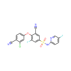 N#Cc1ccc(Oc2c(F)cc(S(=O)(=O)Nc3ccc(F)cn3)cc2C#N)cc1Cl ZINC000473228931