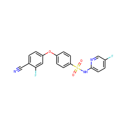 N#Cc1ccc(Oc2ccc(S(=O)(=O)Nc3ccc(F)cn3)cc2)cc1F ZINC001772621540