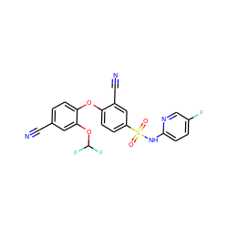 N#Cc1ccc(Oc2ccc(S(=O)(=O)Nc3ccc(F)cn3)cc2C#N)c(OC(F)F)c1 ZINC000473194487