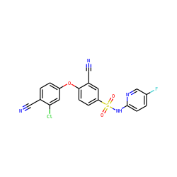 N#Cc1ccc(Oc2ccc(S(=O)(=O)Nc3ccc(F)cn3)cc2C#N)cc1Cl ZINC000220440545