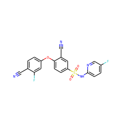 N#Cc1ccc(Oc2ccc(S(=O)(=O)Nc3ccc(F)cn3)cc2C#N)cc1F ZINC000473197782