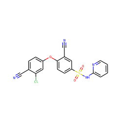 N#Cc1ccc(Oc2ccc(S(=O)(=O)Nc3ccccn3)cc2C#N)cc1Cl ZINC000473194465