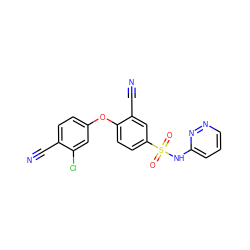 N#Cc1ccc(Oc2ccc(S(=O)(=O)Nc3cccnn3)cc2C#N)cc1Cl ZINC000473194408