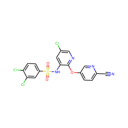 N#Cc1ccc(Oc2ncc(Cl)cc2NS(=O)(=O)c2ccc(Cl)c(Cl)c2)cn1 ZINC000053295100