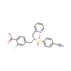 N#Cc1ccc(S(=O)(=O)N(Cc2ccc(C(=O)O)c(F)c2)Cc2ccccn2)cc1 ZINC000049035568