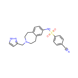 N#Cc1ccc(S(=O)(=O)Nc2ccc3c(c2)CCN(Cc2cc[nH]n2)CC3)cc1 ZINC000049089165