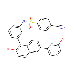 N#Cc1ccc(S(=O)(=O)Nc2cccc(-c3c(O)ccc4cc(-c5cccc(O)c5)ccc34)c2)cc1 ZINC000084714591