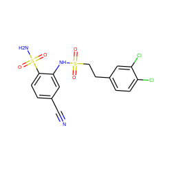 N#Cc1ccc(S(N)(=O)=O)c(NS(=O)(=O)CCc2ccc(Cl)c(Cl)c2)c1 ZINC000148860623