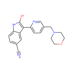 N#Cc1ccc2[nH]c(O)c(-c3ccc(CN4CCOCC4)cn3)c2c1 ZINC000038698888