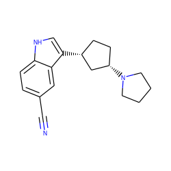 N#Cc1ccc2[nH]cc([C@@H]3CC[C@H](N4CCCC4)C3)c2c1 ZINC000038527247