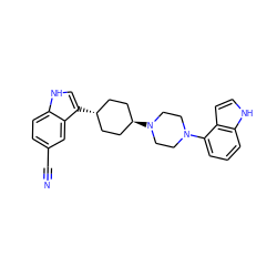 N#Cc1ccc2[nH]cc([C@H]3CC[C@H](N4CCN(c5cccc6[nH]ccc56)CC4)CC3)c2c1 ZINC000101182488