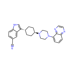 N#Cc1ccc2[nH]cc([C@H]3CC[C@H](N4CCN(c5cccc6nccnc56)CC4)CC3)c2c1 ZINC000101181692