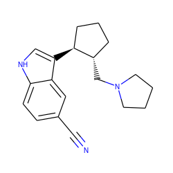 N#Cc1ccc2[nH]cc([C@H]3CCC[C@@H]3CN3CCCC3)c2c1 ZINC000038923028