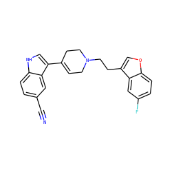 N#Cc1ccc2[nH]cc(C3=CCN(CCc4coc5ccc(F)cc45)CC3)c2c1 ZINC000045358489