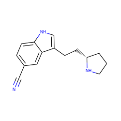 N#Cc1ccc2[nH]cc(CC[C@@H]3CCCN3)c2c1 ZINC000045358463