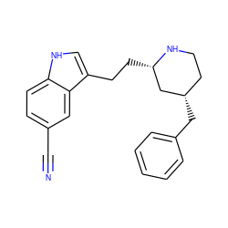 N#Cc1ccc2[nH]cc(CC[C@H]3C[C@@H](Cc4ccccc4)CCN3)c2c1 ZINC000045358119