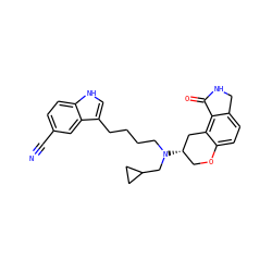 N#Cc1ccc2[nH]cc(CCCCN(CC3CC3)[C@H]3COc4ccc5c(c4C3)C(=O)NC5)c2c1 ZINC000045364206