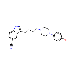 N#Cc1ccc2[nH]cc(CCCCN3CCN(c4ccc(O)cc4)CC3)c2c1 ZINC000013582498