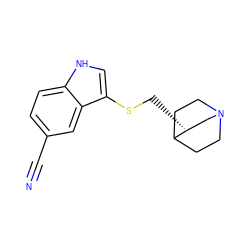 N#Cc1ccc2[nH]cc(SC[C@@H]3CN4CCC3CC4)c2c1 ZINC000028127339