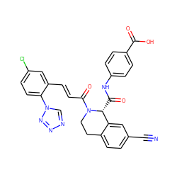 N#Cc1ccc2c(c1)[C@@H](C(=O)Nc1ccc(C(=O)O)cc1)N(C(=O)/C=C/c1cc(Cl)ccc1-n1cnnn1)CC2 ZINC001772598811