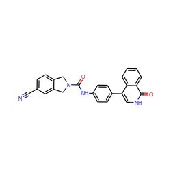 N#Cc1ccc2c(c1)CN(C(=O)Nc1ccc(-c3c[nH]c(=O)c4ccccc34)cc1)C2 ZINC000167665011