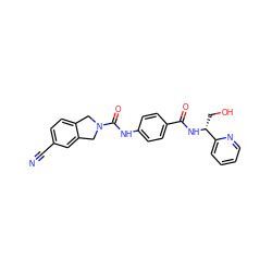 N#Cc1ccc2c(c1)CN(C(=O)Nc1ccc(C(=O)N[C@H](CO)c3ccccn3)cc1)C2 ZINC000167005666