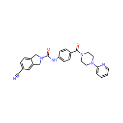 N#Cc1ccc2c(c1)CN(C(=O)Nc1ccc(C(=O)N3CCN(c4ccccn4)CC3)cc1)C2 ZINC000167570419