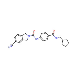 N#Cc1ccc2c(c1)CN(C(=O)Nc1ccc(C(=O)NCC3CCCC3)cc1)C2 ZINC000167277485