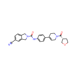 N#Cc1ccc2c(c1)CN(C(=O)Nc1ccc(C3=CCN(C(=O)[C@@H]4CCOC4)CC3)cc1)C2 ZINC000166847883