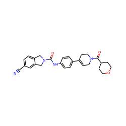 N#Cc1ccc2c(c1)CN(C(=O)Nc1ccc(C3=CCN(C(=O)C4CCOCC4)CC3)cc1)C2 ZINC000166897079