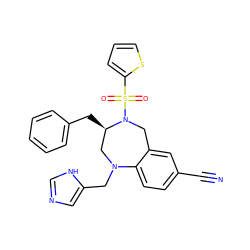 N#Cc1ccc2c(c1)CN(S(=O)(=O)c1cccs1)[C@H](Cc1ccccc1)CN2Cc1cnc[nH]1 ZINC000003925649