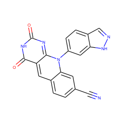 N#Cc1ccc2cc3c(=O)[nH]c(=O)nc-3n(-c3ccc4cn[nH]c4c3)c2c1 ZINC000096282689