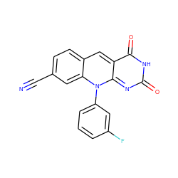 N#Cc1ccc2cc3c(=O)[nH]c(=O)nc-3n(-c3cccc(F)c3)c2c1 ZINC000096282697