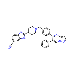 N#Cc1ccc2nc(C3CCN(Cc4ccc(-c5nc6ccnn6cc5-c5ccccc5)cc4)CC3)[nH]c2c1 ZINC000166747844