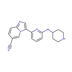 N#Cc1ccc2ncc(-c3cccc(NC4CCNCC4)n3)n2c1 ZINC000029045092