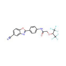 N#Cc1ccc2oc(-c3ccc(NC(=O)COC(C(F)(F)F)C(F)(F)F)cc3)nc2c1 ZINC000045337978