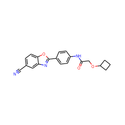 N#Cc1ccc2oc(-c3ccc(NC(=O)COC4CCC4)cc3)nc2c1 ZINC000066112005