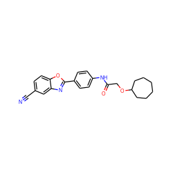 N#Cc1ccc2oc(-c3ccc(NC(=O)COC4CCCCCC4)cc3)nc2c1 ZINC000066111703