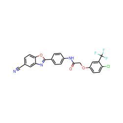 N#Cc1ccc2oc(-c3ccc(NC(=O)COc4ccc(Cl)c(C(F)(F)F)c4)cc3)nc2c1 ZINC000029050328