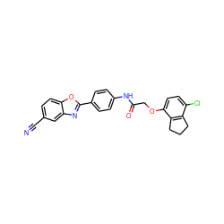 N#Cc1ccc2oc(-c3ccc(NC(=O)COc4ccc(Cl)c5c4CCC5)cc3)nc2c1 ZINC000029050149