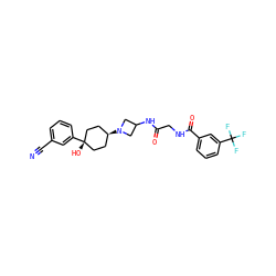 N#Cc1cccc([C@]2(O)CC[C@@H](N3CC(NC(=O)CNC(=O)c4cccc(C(F)(F)F)c4)C3)CC2)c1 ZINC000261135435