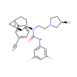 N#Cc1cccc([C@]23CC[C@@H](N(CCN4CC[C@@H](O)C4)C(=O)Nc4cc(F)cc(F)c4)C[C@H]2C3)c1 ZINC000028649819
