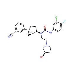 N#Cc1cccc([C@]23CC[C@@H](N(CCN4CC[C@@H](O)C4)C(=O)Nc4ccc(F)c(Cl)c4)[C@H]2C3)c1 ZINC000013685116