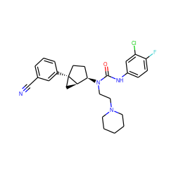 N#Cc1cccc([C@]23CC[C@@H](N(CCN4CCCCC4)C(=O)Nc4ccc(F)c(Cl)c4)[C@H]2C3)c1 ZINC000013685120